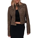 Onedreamer Women's Faux Leather Cropped jackets Casual Vintage Zip Up Stand Collar Motorcycle Short Coat Jacket
