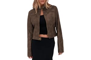 Onedreamer Women's Faux Leather Cropped jackets Casual Vintage Zip Up Stand Collar Motorcycle Short Coat Jacket