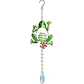 Stained Glass Metal Frog Suncatcher Crystals for Window Ornament - 17" Outdoor Fence Wall Art Decor, Rainbow Maker Hanging for Garden Yard Living Room Bedroom Patio Balcony