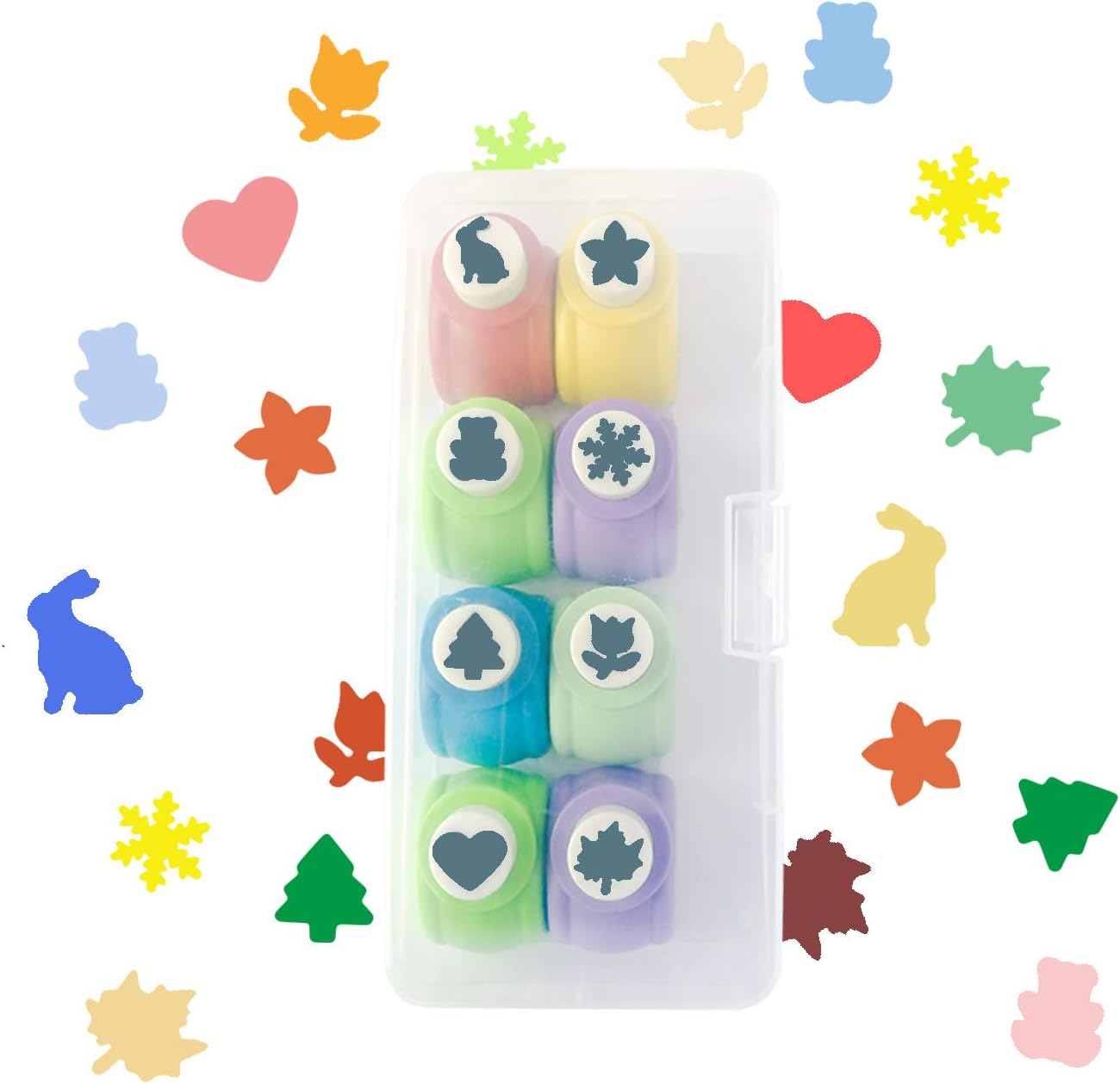 Super44day Paper Craft Shapes Punch Set Flower Heart Leaf Punches for Kids Scrapbook Stickers Maker Supplies Crafting Tools Kits