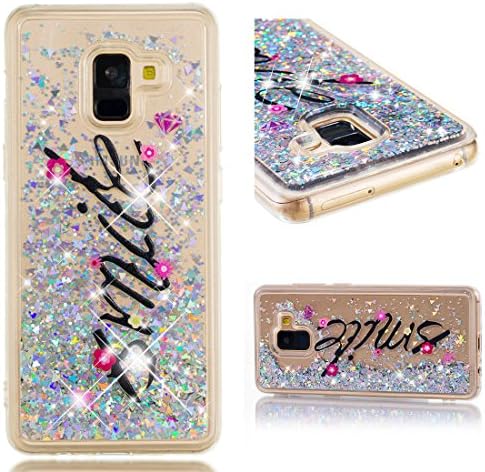 Galaxy A8 Plus 2018 Case, Love Sound Flowing Liquid Floating Fashion Glitter Bling Anti-Scratch Soft TPU Bumper Shockproof Protective Case Cover for Samsung Galaxy A8 Plus 2018/A8+ 2018, Smile