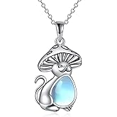 PORTCAS Teardrop Moss Agate/Turquoise/Moonstone/Larimar Mermaid/Fox/Cat Necklace Sterling Silver Pendant Necklace Jewelry Gifts for Women