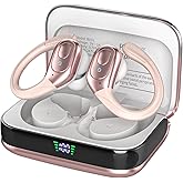 sajawass Wireless Earbuds Bluetooth 5.4 Headphones, IPX7 Waterproof Earphones, Over-Ear Earphones, Noise Canceling Ear Buds with 75hr Playtime, LED Power Display for Sports/Workouts - Rose Gold