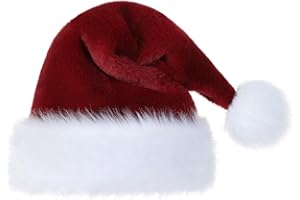 Slsxip Christmas Hat, Santa Hat, Xmas Holiday Hat for Adults, Super Soft Plush Santa Hat for Xmas New Year Party Headwear