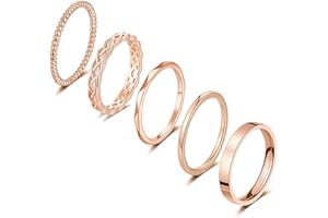 Honsny 14K Gold Rings Stacking Rings for Women Stackable Silver Rings for Teen Girls Thin Rose Gold Band Ring Set Simple Midi Thumb Finger Ring Size 4-11