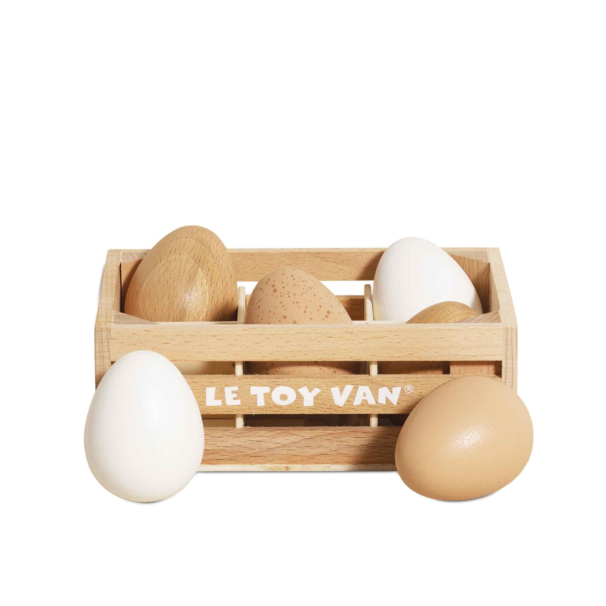 Le Toy Van - Wooden Honeybee Market Farm Eggs Half Dozen Crate | Supermarket Pretend Play Shop Food, Beige Tones