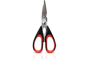 Better Kitchen Products Premium Kitchen Shears, 8.5", All Purpose Stainless Steel Utility Scissors, Heavy Duty, Meat Scissors, Poultry Shears, Multipurpose for Culinary Prep(1PK-Black/Red)