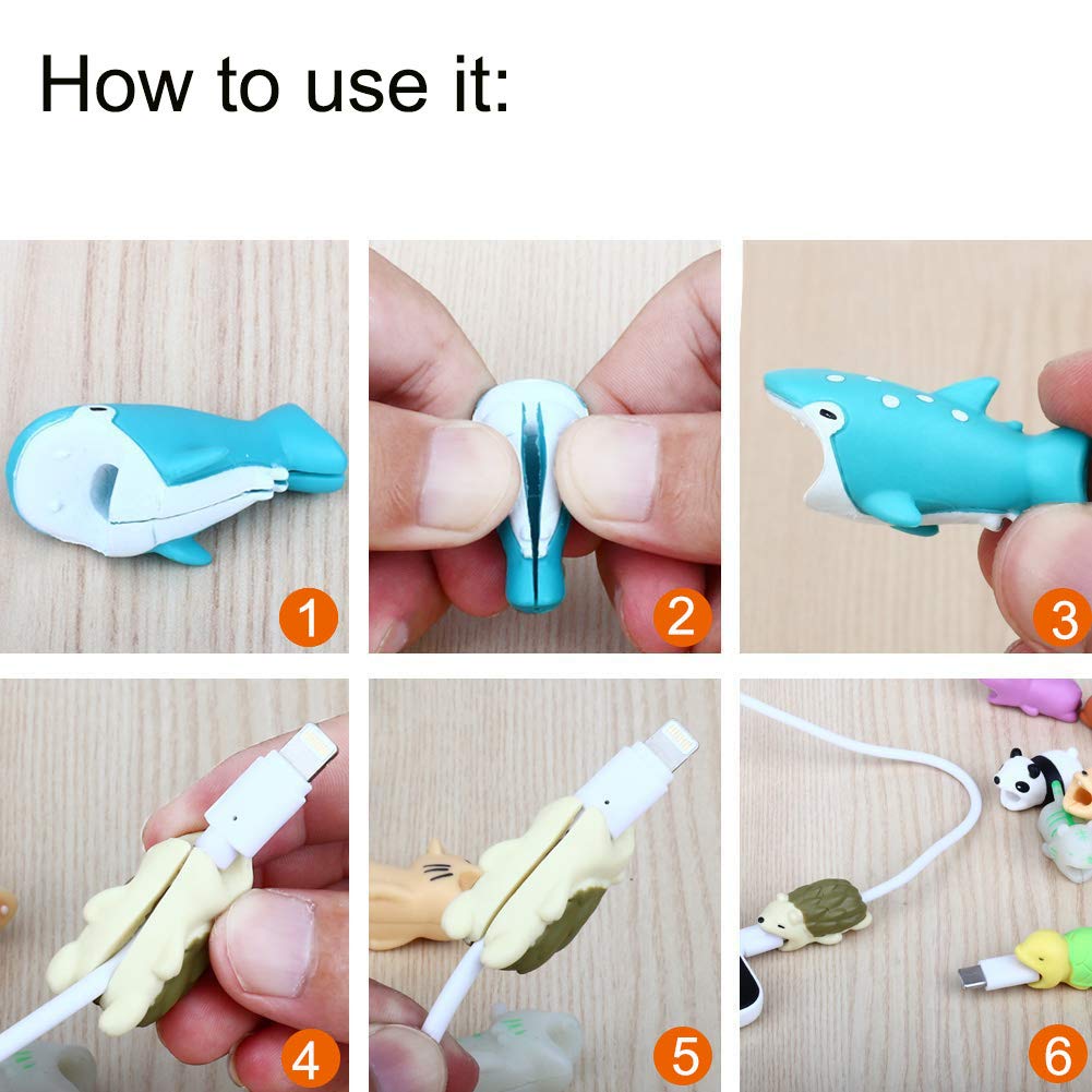 Supfox Compatible Animal Cable Bites for iPhone Cable Cord, Charge Cable Saver and Fixer Charge Cable Saver Chewers Cute Animal Bite Cable Accessory Pack (6 pcs)
