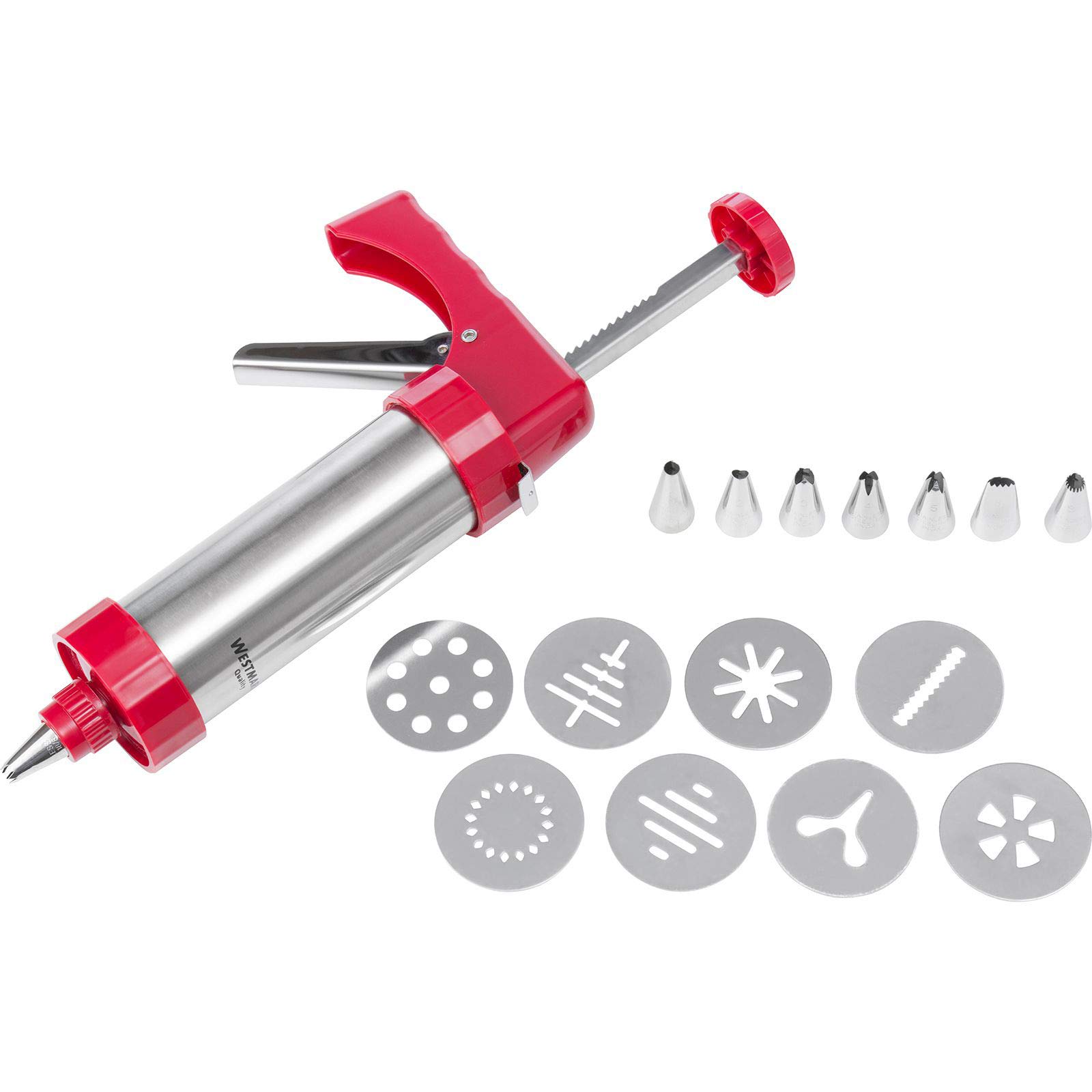 Westmark Pastry press/garnish syringe, with 8 molding discs and 8 molding nozzles, capacity: 250 ml, stainless steel/plastic, silver/red, 32332260