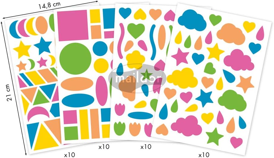 Maildor AE057O -STICKERS Baby, 20 sheets, Dimensions: 14.8 x 21 cm, From 2 years, FLUORESCENT ASSORTMENT (855 stickers) - Image 3