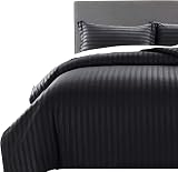 MOONLIGHT20015 Double Duvet Set Reversible Stripes Satin Black 200x200
