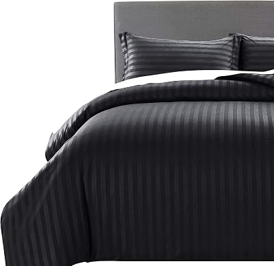 MOONLIGHT20015 Single Duvet Cover Set Reversible Stripes Satin Bedding Black