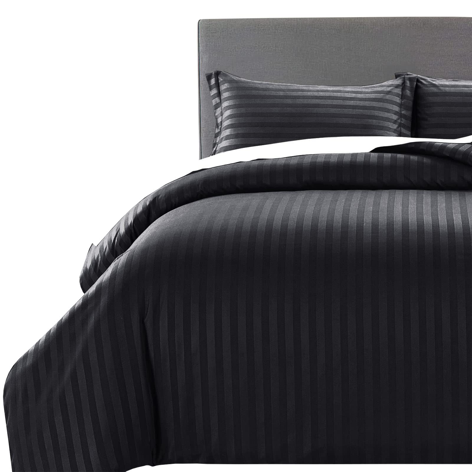 MOONLIGHT20015 King Size Duvet Cover Sets Reversible Stripes Satin Bedding Set with 2 Pillowcases Soft Hypoallergenic Duvet Covers (Black 230x220)