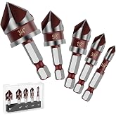 Countersink Drill Bit, 5PCS HSS Hex Shank Countersink Drill Bit Set | 82 Degree 1/4"-3/4" with 1/4" Counter Sink Drill Bit for Wood, Metal, Plastic, Countersink Bit for Woodwork