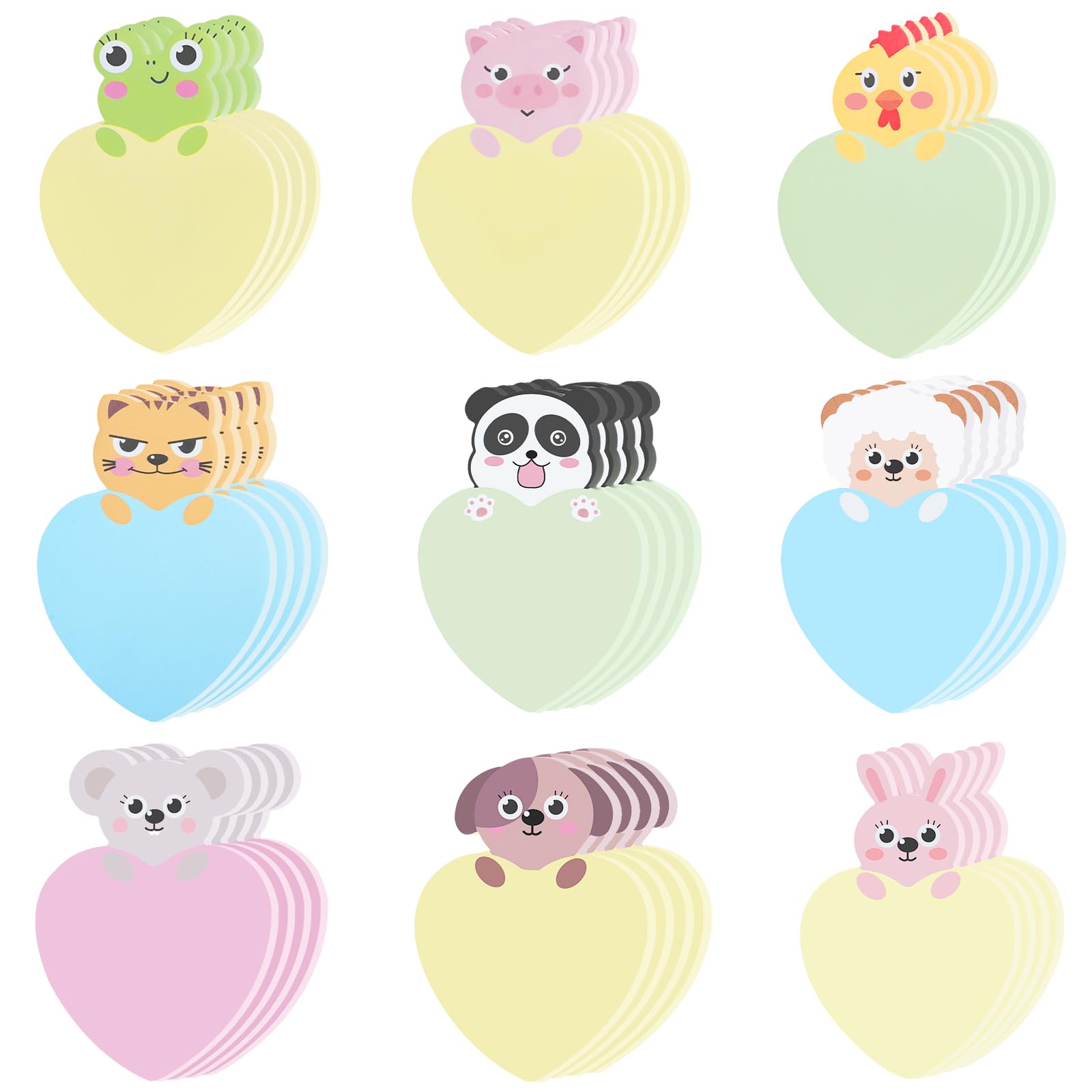 CRITIVE-S 36PCS Sticky Notes Set Cartoon Animal, Pastel Sticky Note Shaped Memo Note Pads, Self-Stick Notes Cute Stationary Supplies Page Markers, Heart Book Annotation Tabs for Home Office School