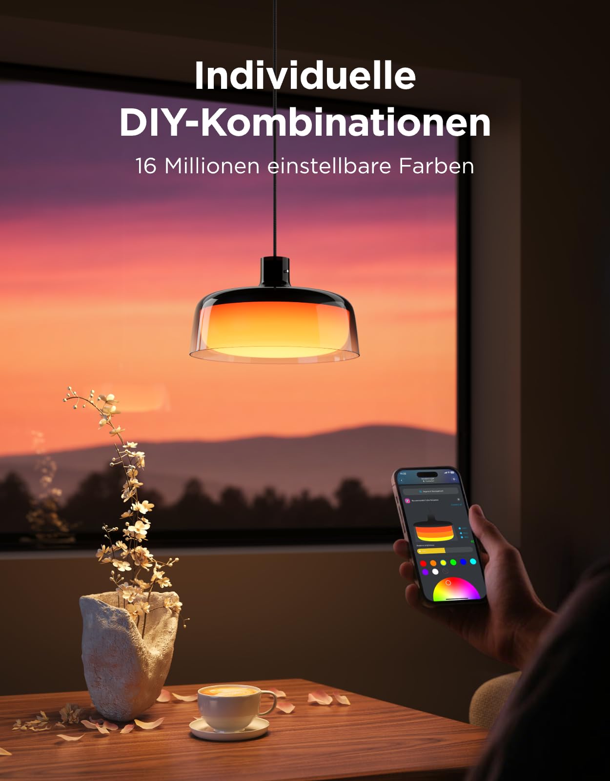 Govee Pendelleuchte, Smart RGBIC und Weißlicht-Hängelampe Esstisch, Drei Lichtringe Segmentierungskontrolle Pendant Light, Dimmable Esszimmerlampe Funktioniert mit Matter für Küche Esstisch 5