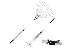 Karveden Garden Leaf Rake, 40"-63" Adjustable Rakes for Lawns Heavy Duty with Expandable Head from 8 inch to 23 inch, Lightweight Aluminum Metal Rake for Leaves, Easy to Carry Detachable Garden Rake