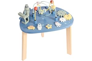 Asweets 6 in 1 Montessori Wooden Activity Table, Multicolor Universe Themed Table for Kids with Bead Maze & Rocket Stack, Best Gifts for Girls & Boys