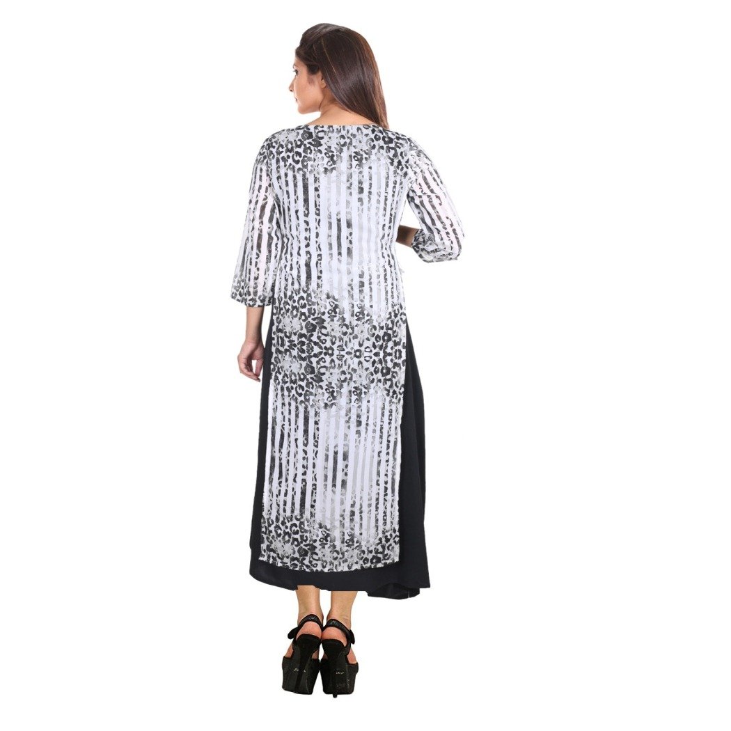 Buy Teej Black White One Piece Indo Western Maxi Dress For Women S At Amazon In