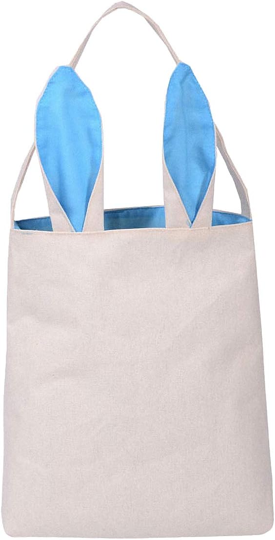 HANTAJANSS Easter Bag, Bunny Bags, Cotton Easter Egg Hunt Baskets, Bunny Ears Dual Layer Handbags Tote Shopping Bags for Kids Carring Gifts, Candy and Eggs in Easter Party(Blue)