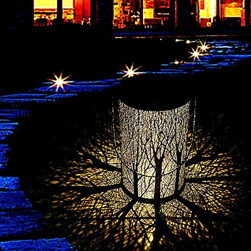 SOMONEY LED Solar Lantern Lights Outdoor Hanging Lantern Lights Lamp for Patio, IP44 Waterproof Garden Light Cylinder Night Light Tree Lanterns