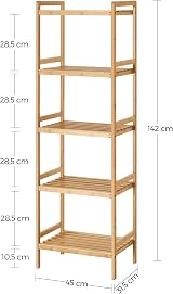 SONGMICS 5-Tier Bamboo Storage Rack 31.5 x 45 x 142 cm Natural BCB075N01 view 7