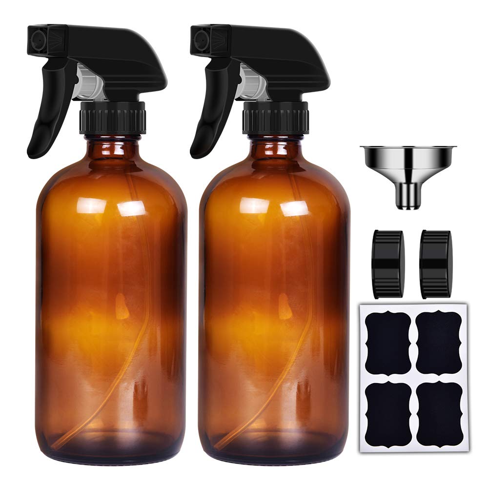 Amber Glass Spray Bottles, 16oz Fine Mist Empty Spray Bottles Container for Cleaning Solutions(2 Pack)