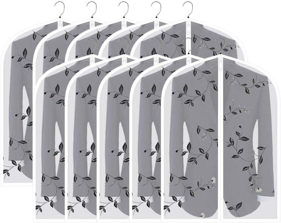 REFURBISHHOUSE Garment Hanging Bag, Clear Garment Bag Moth-Proof Covers 36-inch Clothes Storage for Short Closet Space Saving, Black Pattern, 10 Pack