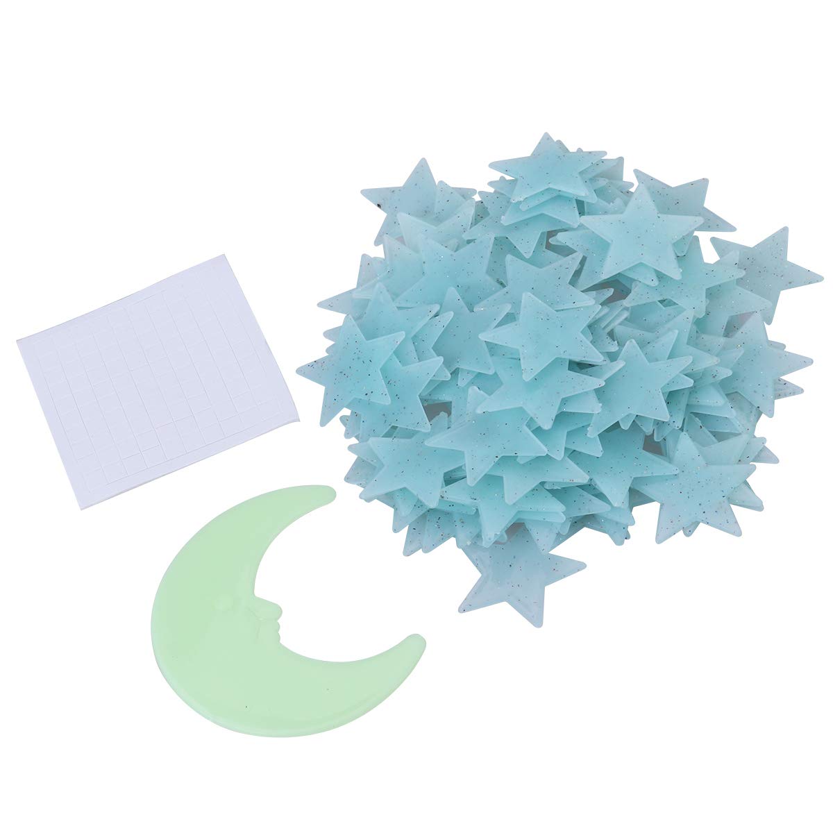 TOYMYTOY 101pcs Glow in the Dark Moon and Stars Wall Ceiling Stickers Decals Light Blue