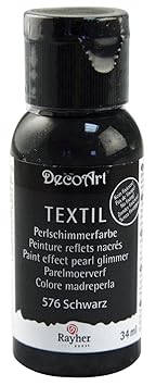 Rayher 38502576 Glanz Textil Stoffmalfarbe/ Textilfarbe schwarz, Flasche 34 ml, hochdeckend, cremige Acrylfarbe speziell für 