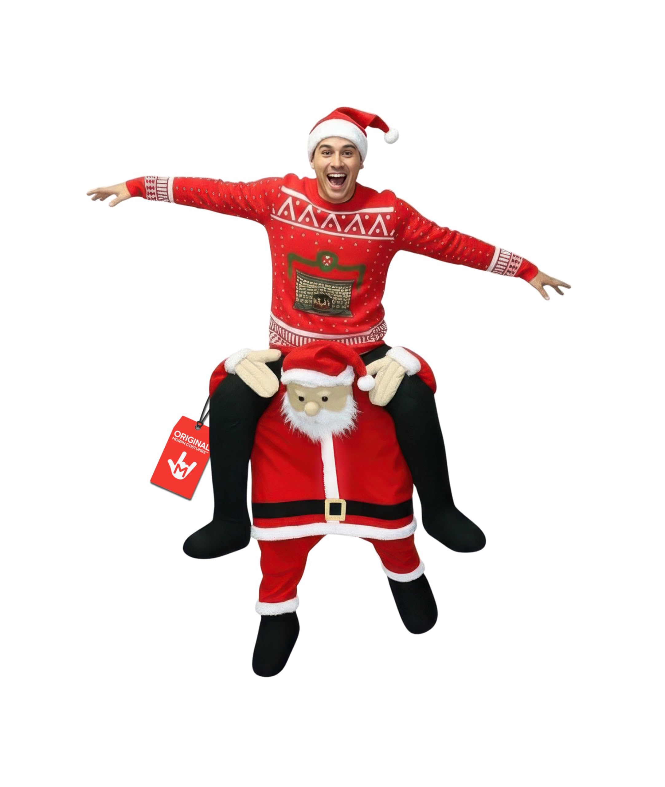 Morph Santa Piggyback Costume, Santa Costume Adult, Christmas Costumes for Men, Christmas Costumes for Women