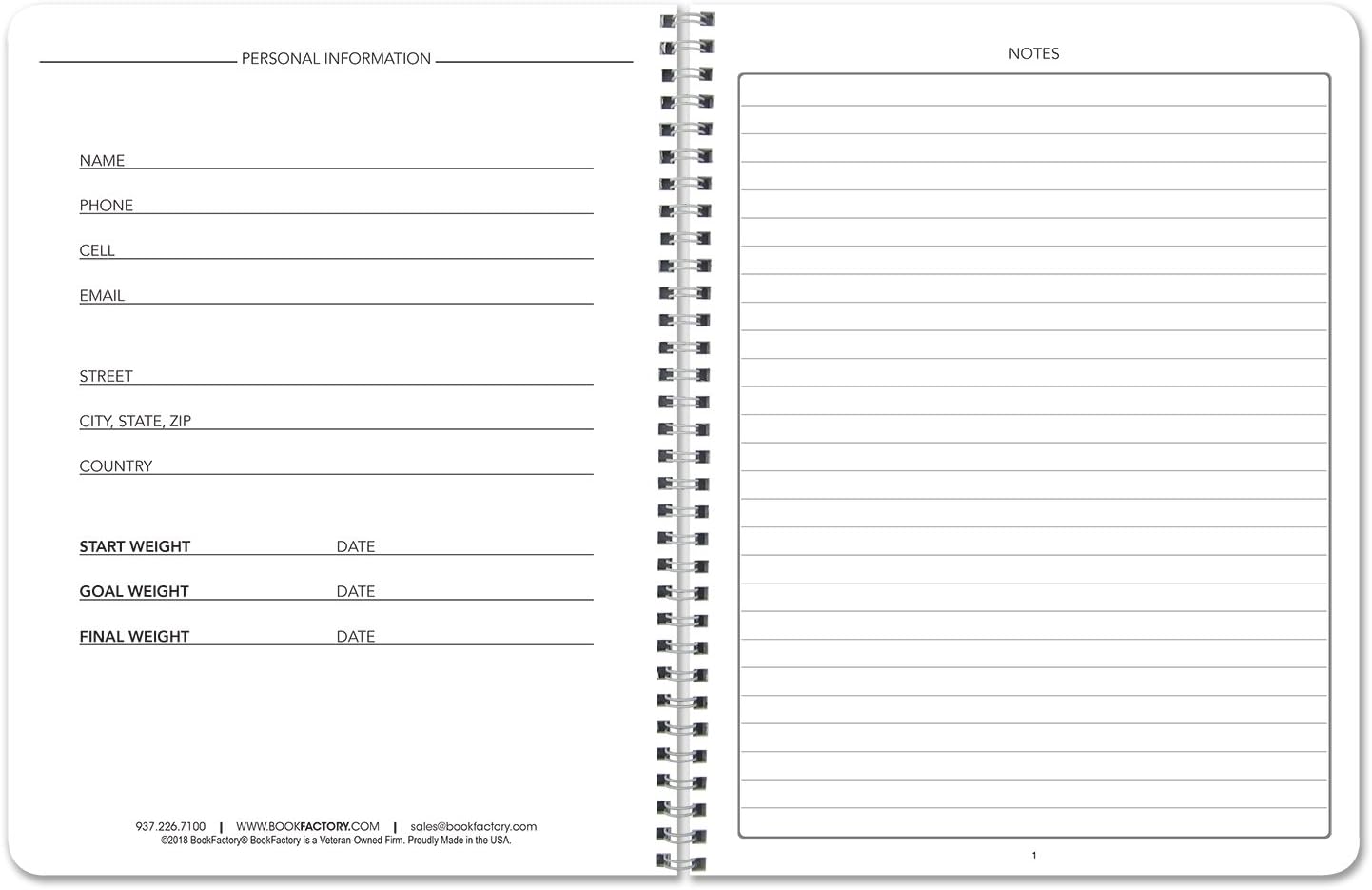 BookFactory Food Journal/Extra Small Food Diary Logbook/Diet Journal Notebook/Book, 120 Pages - 3 1/2 x 5 1/4" (Pocket Sized), Durable Thick Translucent Cover, Wire-O Binding (JOU-120-M3CW-A (Food)) : Record Books : Office Products
