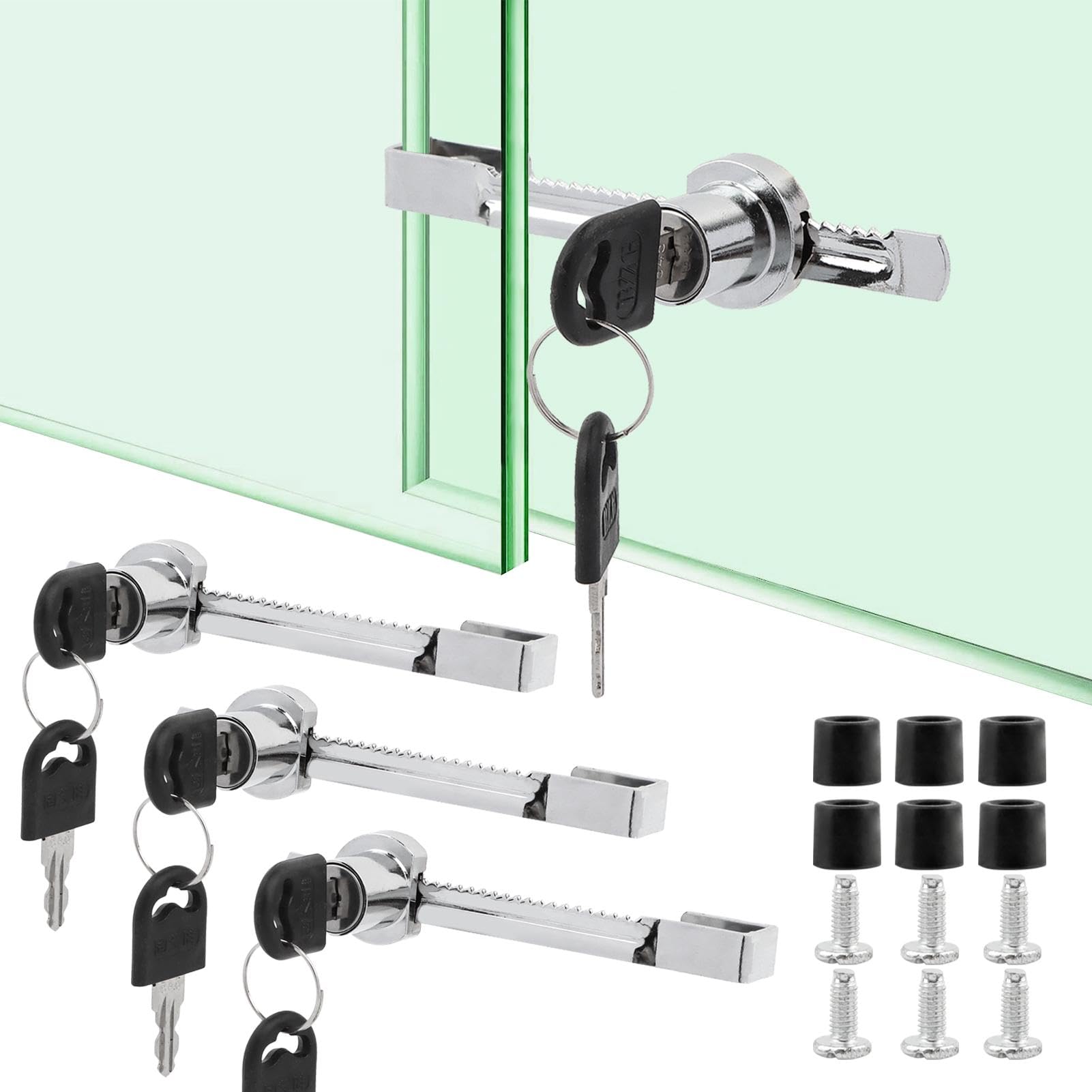 Photo 1 of 3 pcs Sliding Glass Door Lock Display Case Lock with Key, Security Slide Glass Case Lo-ck with Chrome Finish for Child Proof Safety Cabinet Glass, Keyed Alike Showcase Display