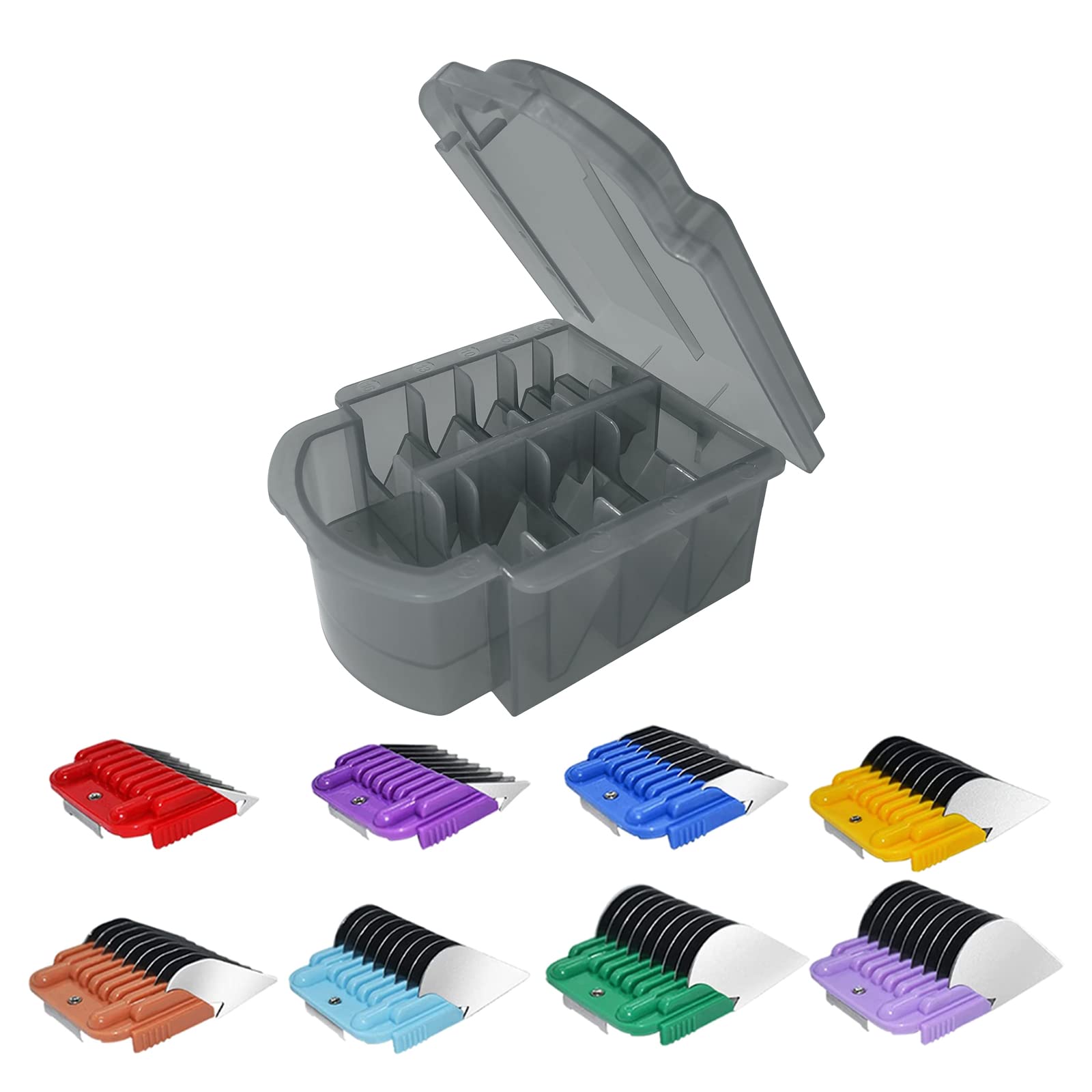 Photo 1 of Animal Stainless Steel Attachment 8 Colors Guide Comb Set from 1/8 Inch to 1 Inch(3-25mm),Compatible with Andis, Oster A5, Wahl KM10 Series Clipper Detachable Blade(Only fit for 15# 10# 30# blade)