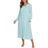 AVIIER Long Sleeve Nightgowns for Women Soft Cotton Victorian Night Gowns Ladies Sleepwear with Pockets