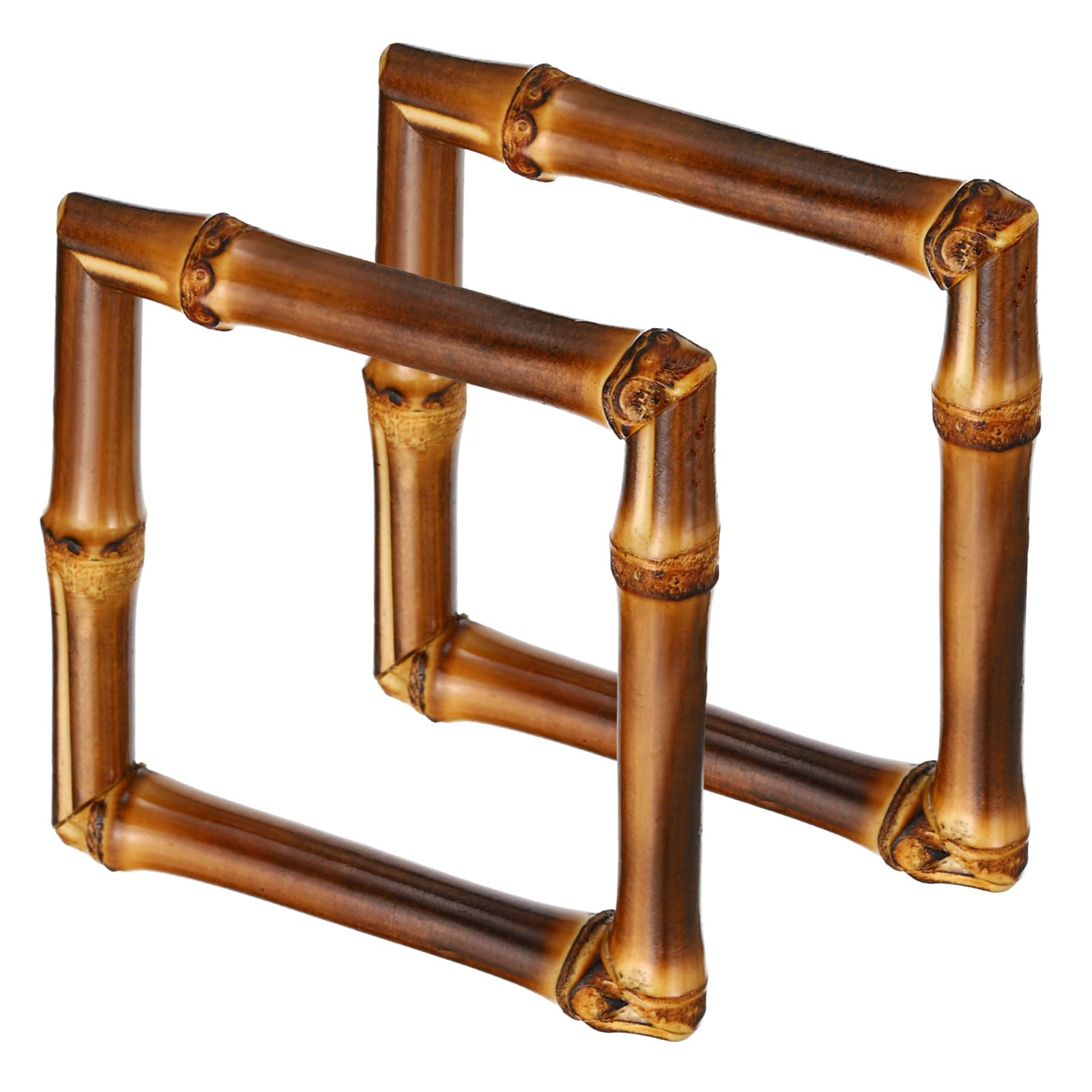 PATIKIL 3x3 Inch Bamboo Purse Handles, 2 Pcs Square Replacement Handmade Rings for Tote Bag Purse Making Decorations, Brown