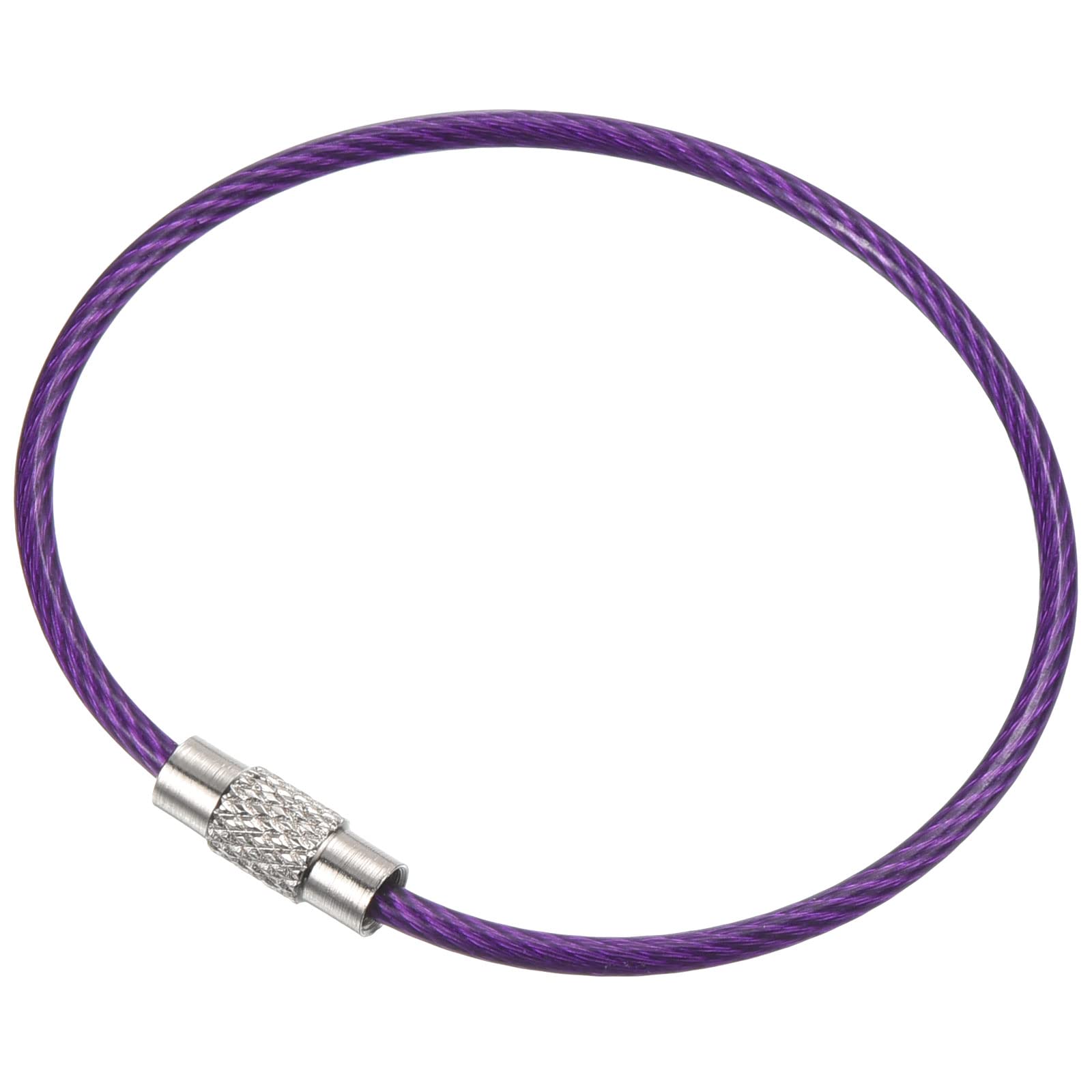 PATIKIL 6 Inch Length Wire Keychain Cable, 5 Pack Stainless Steel Key Ring Loop for Outdoor Hiking Sport, Purple