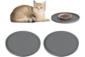 ARESPARK 2 PCS Cat Food Mat, 10inch Nonslip Waterproof Silicone Dog Feeding Bowls Mats with Raised Edges for Food and Water Prevent Spills, Round Eating Tray Puppy Kitten Supplies, Grey