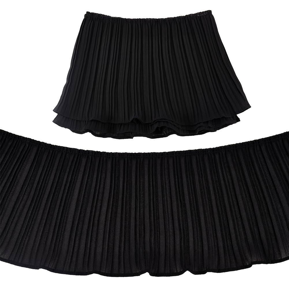 FINGERINSPIRE 4 Yards/3.65M Black Pleated Chiffon Ribbon 17cm Wide Polyester Pleated Elastic Lace Ribbon Wave Edge Ruffled Lace Trims for Dress Gown Doll Decoration Clothes Accessories DIY Craft