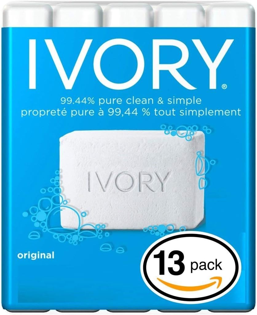 (PACK OF 13 BARS) Ivory ORIGINAL SCENT Bar Soap for Men & Women. 99.44% PURE! Free of Dyes & Heavy Perfumes! Healthy Skin for Hands, Face & Body! (13 Bars, 3.10oz Each Bar)