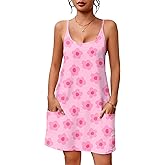 EKOUAER Nightgowns for Women Cotton Sleepwear Sexy Sleep Shirt Adjustable Spaghetti Strap Night Gowns with Pockets S-3XL