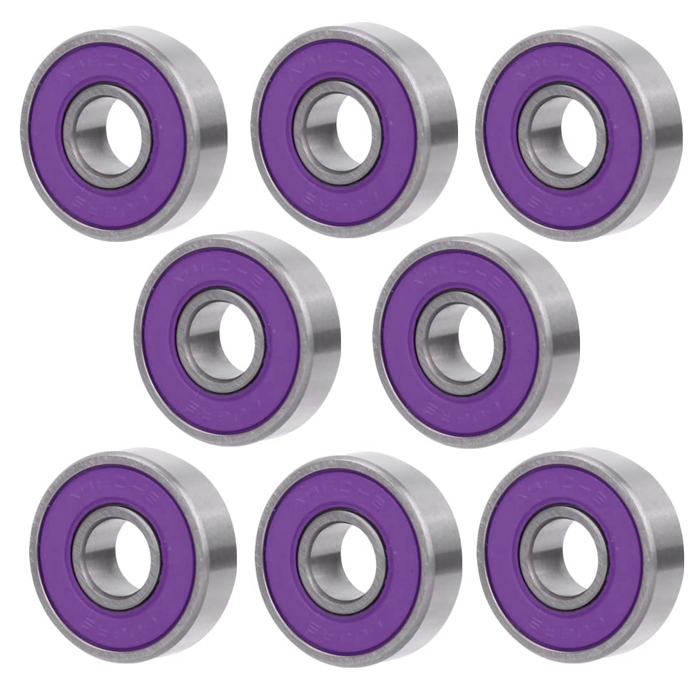 8Pcs Skateboard Bearing Scooter 608 Ball Bearing Miniature Skate Roller Ball Bearings Kit(Purple 9)