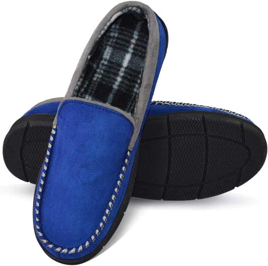 VLLY Mens House Slippers Moccasin Slipper House Shoe with Indoor Outdoor Memory Foam