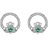 KZX Claddagh Stud Earrings for Women 925 Sterling Silver Claddagh Earrings Stud Green Zircon Celtic Knot Irish Circle Jewelry for Women Wife Mother Birthday Anniversary