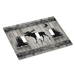 Rustic Deer Moose Forest Tree on Wood Plank 3 Gang