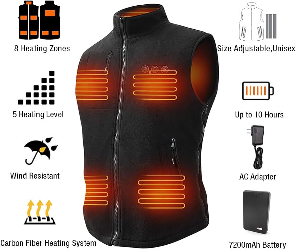 Heated Vest for Men, ARRIS Size Adjustable 7.4V Electric Warm Vest 8 Heating Panels with Battery Pack … at  Men’s Clothing store