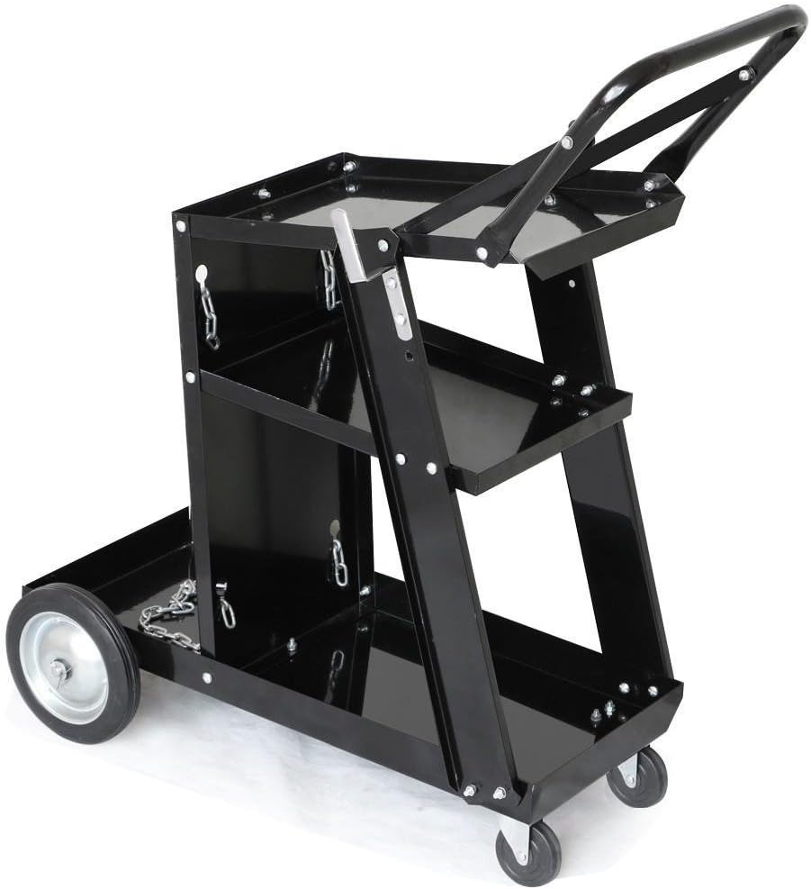 Yaheetech Black Welding Cart Welder Trolley for Tanks Gas Bottles Trolley Storage - 3 Level Max. Load: 80kg