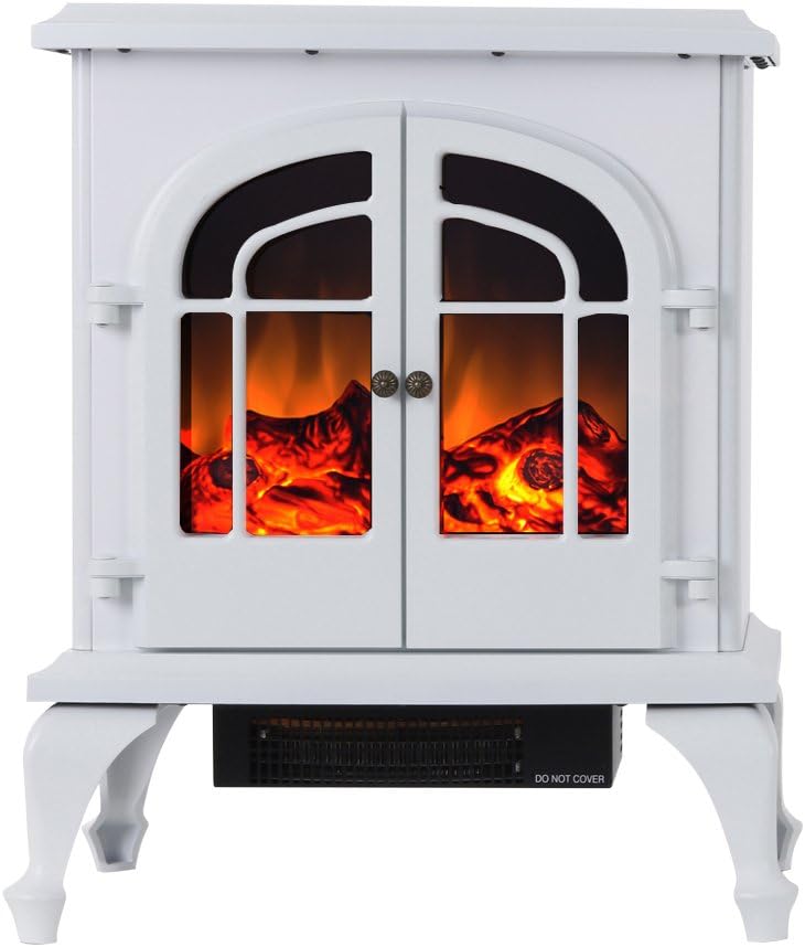 Valuxhome Burbank 24" Compact Free Standing Electric Fireplace Heater, 750W/1500W, White
