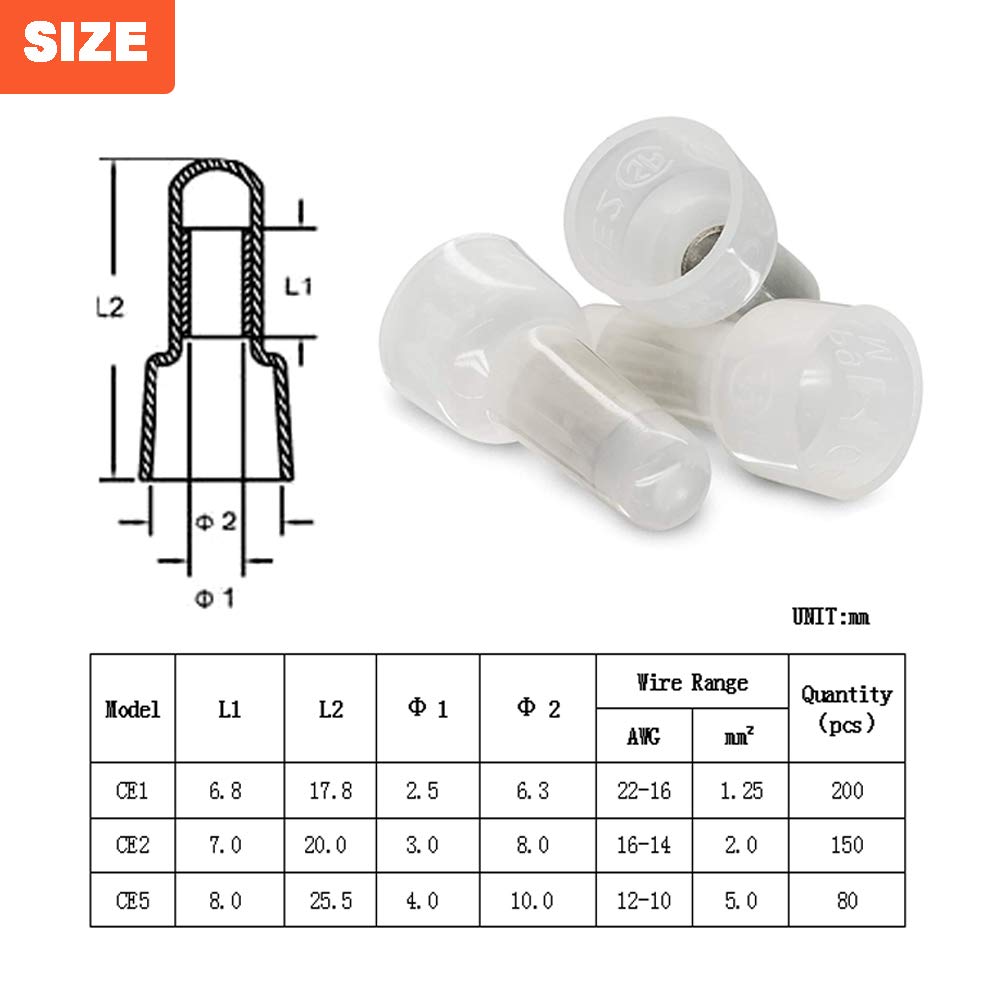 Yosawo 430 Pieces Nylon Wire Caps Power Cable Closed End Crimp Terminals Closed End Electrical Connectors Kit 22-16/16-14/12-10 AWG Gauge (NLM) - Image 3
