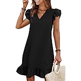 QACOHU Spring Summer Dresses for Women 2026 V Neck Cap Sleeve Ruffle Hem Smock Short Casual Beach Dress